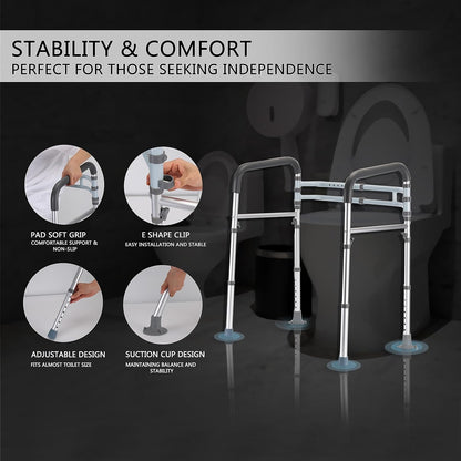 Toilet Safety Rails, Adjustable Toilet Frame for Elderly, Seniors, Handicap & Disabled, Foldable Handicap Toilet Handles Fit Any Toilets (300 LB)