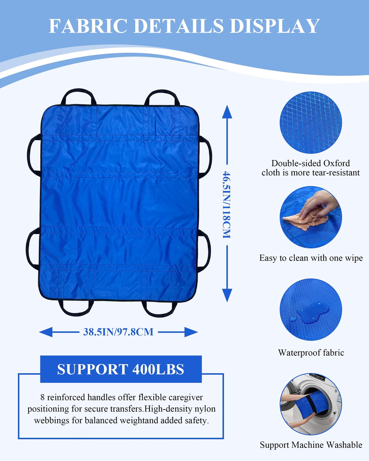SPRING SEAON Patient Positioning Bed Pad with Handles – Transfer & Slide Sheet for Elderly Care, Waterproof Washable Draw Sheet for Hospital or Home Use, 46.5" x 38.5", 400 LBS Support,Black
