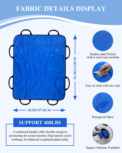SPRING SEAON Patient Positioning Bed Pad with Handles – Transfer & Slide Sheet for Elderly Care, Waterproof Washable Draw Sheet for Hospital or Home Use, 46.5" x 38.5", 400 LBS Support,Black