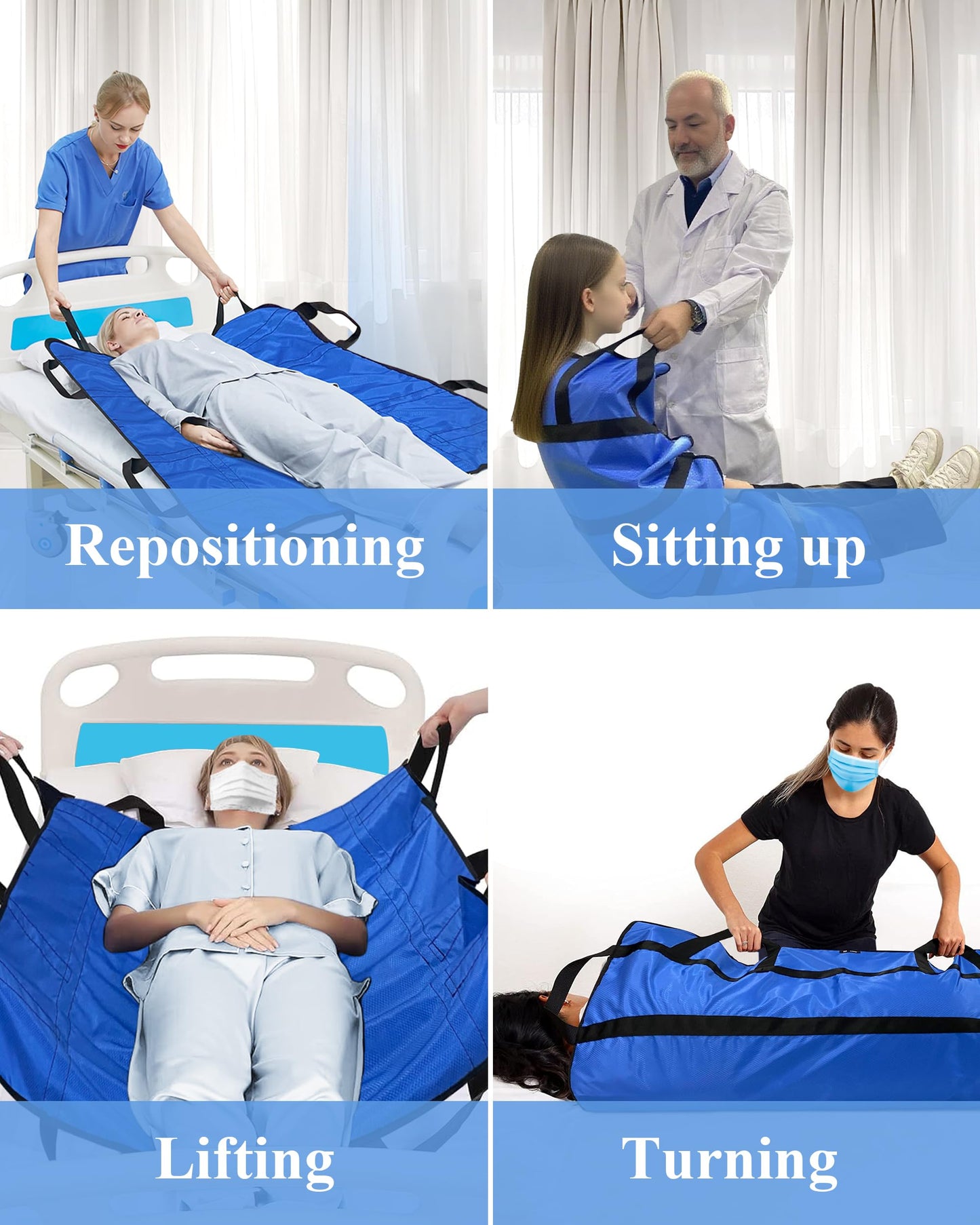 SPRING SEAON Patient Positioning Bed Pad with Handles – Transfer & Slide Sheet for Elderly Care, Waterproof Washable Draw Sheet for Hospital or Home Use, 46.5" x 38.5", 400 LBS Support,Black