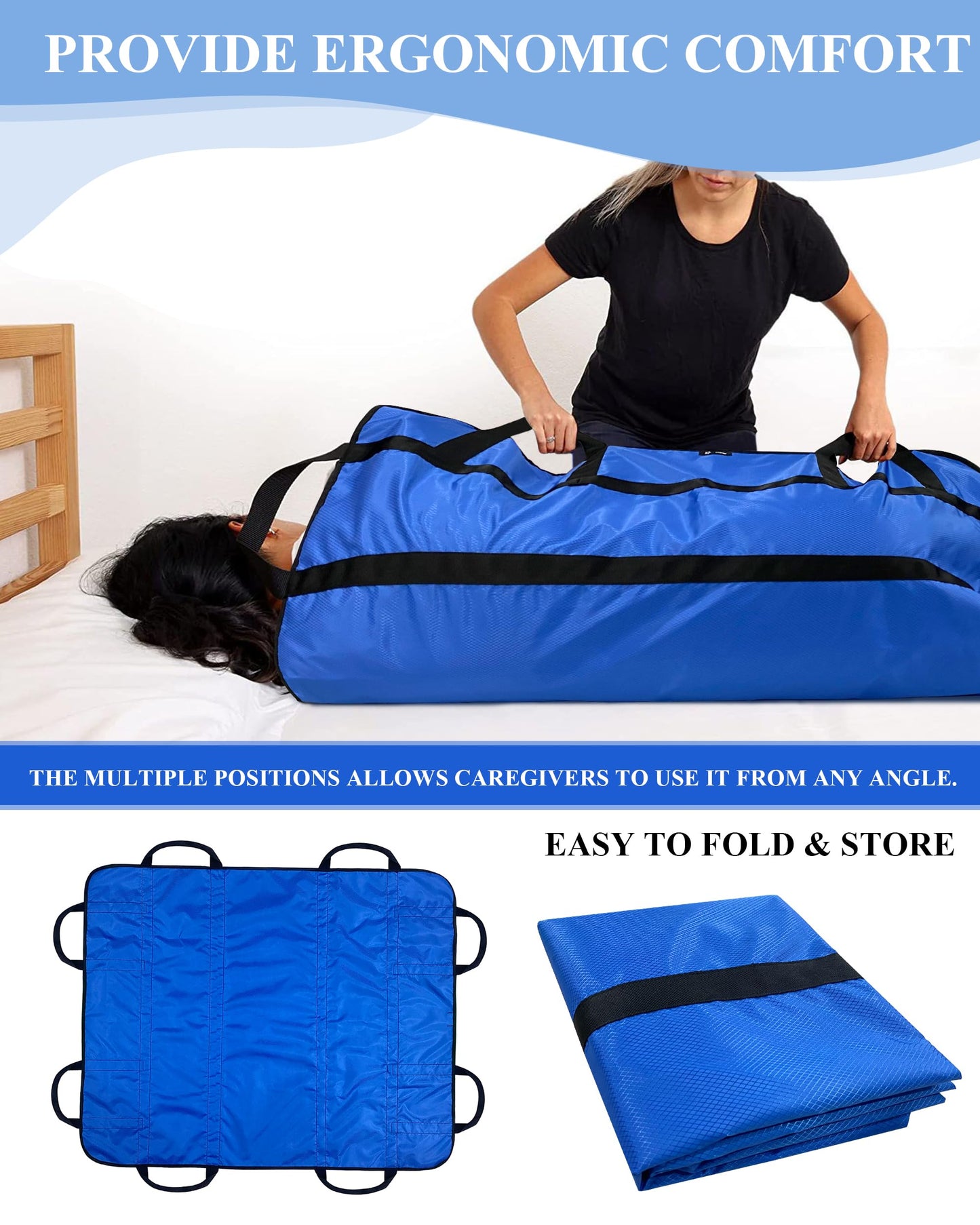 SPRING SEAON Patient Positioning Bed Pad with Handles – Transfer & Slide Sheet for Elderly Care, Waterproof Washable Draw Sheet for Hospital or Home Use, 46.5" x 38.5", 400 LBS Support,Black