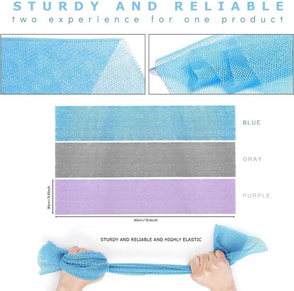 UJFQBH 3 Pieces African Bath Sponge African Net Long Net Bath Sponge Exfoliating Shower Body Scrubber Back Scrubber Skin Smoother,Great for Daily Use (Pink,Yellow,Purple)