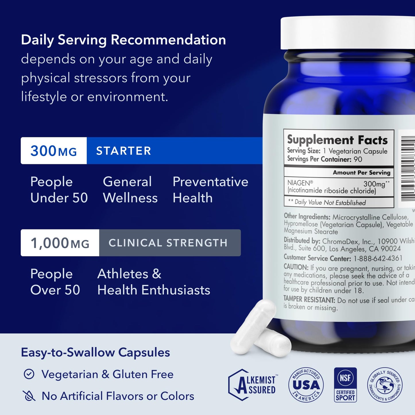 TRU NIAGEN Patented NAD+ Supplement for Anti Aging and Cell Regeneration, 300 mg Niagen, 30 Servings | Supports Cellular Energy, Brain, Muscle | Nicotinamide Riboside (NR) Take 1 Daily | 1 Bottle