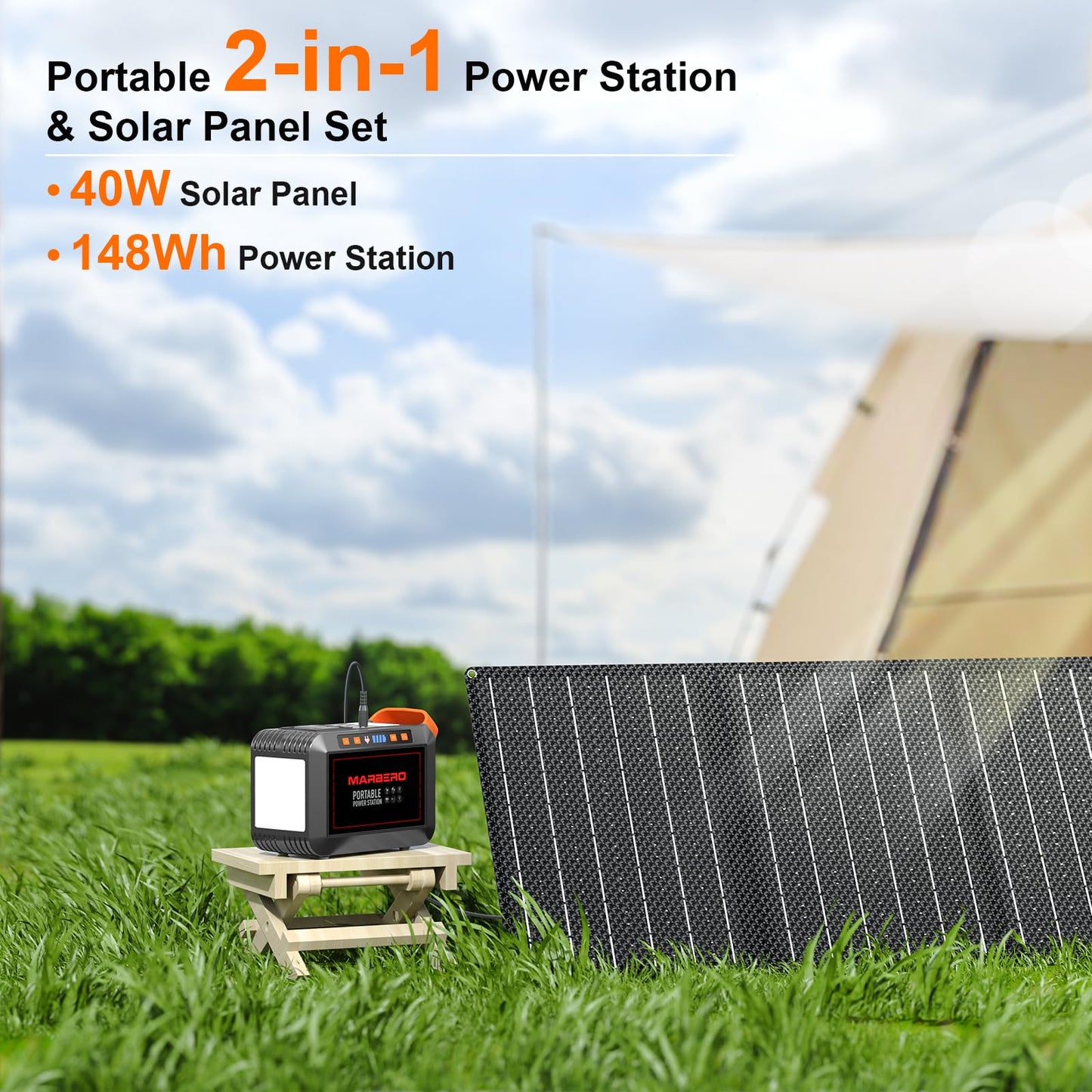 MARBERO 237Wh Solar Generator with Solar Panel Included Portable Power Station 300W Pure Sine Wave with Foldable Solar Panel 60W Set for Camping Outdoor Hiking Fishing Emergency