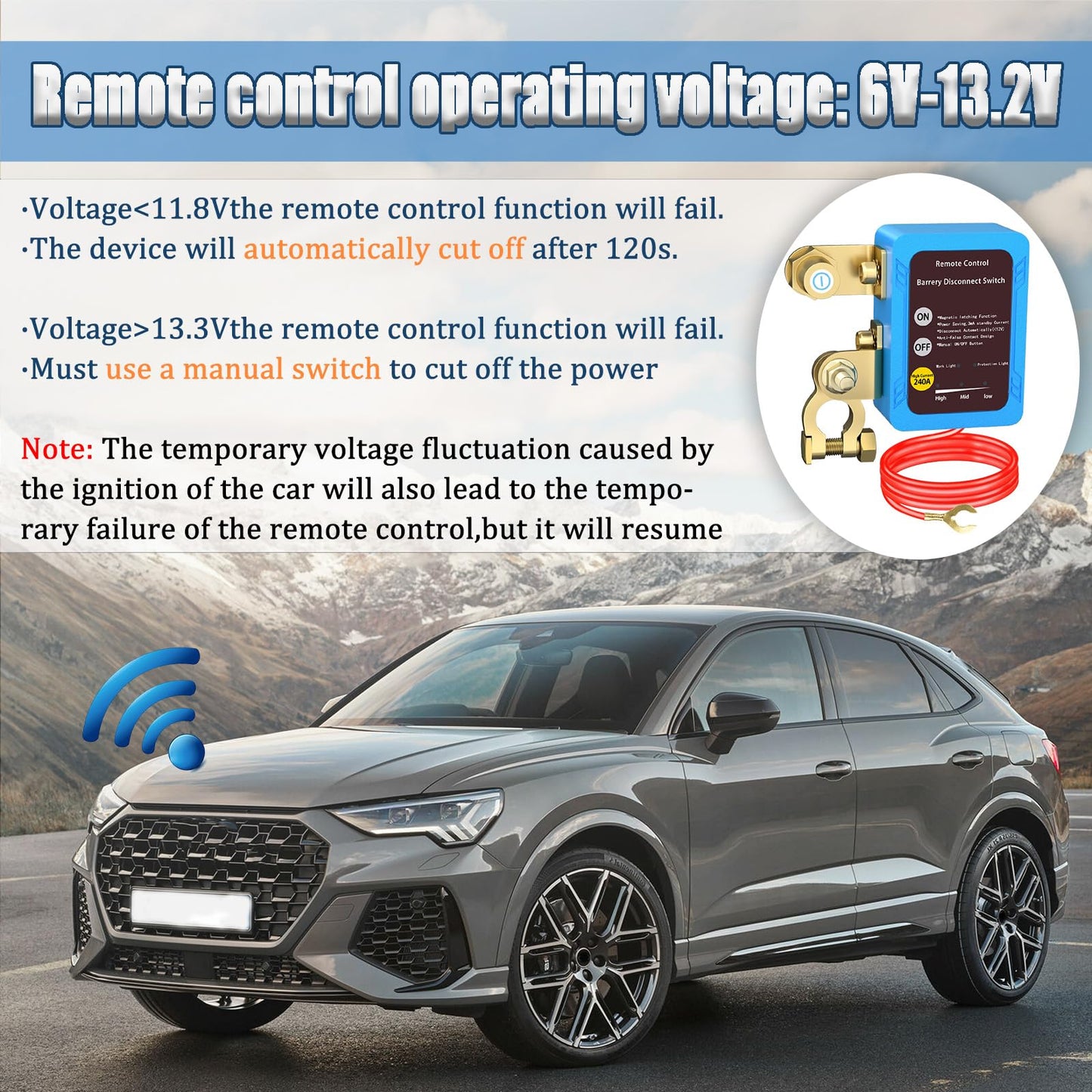 Remote Battery Disconnect Switch 12v, 250A, Upgrade Prevent Battery Drain, Disconnect Negative Car Kill Switch Anti-Theft, Remote Battery Kill Switch for Car, Truck, RV