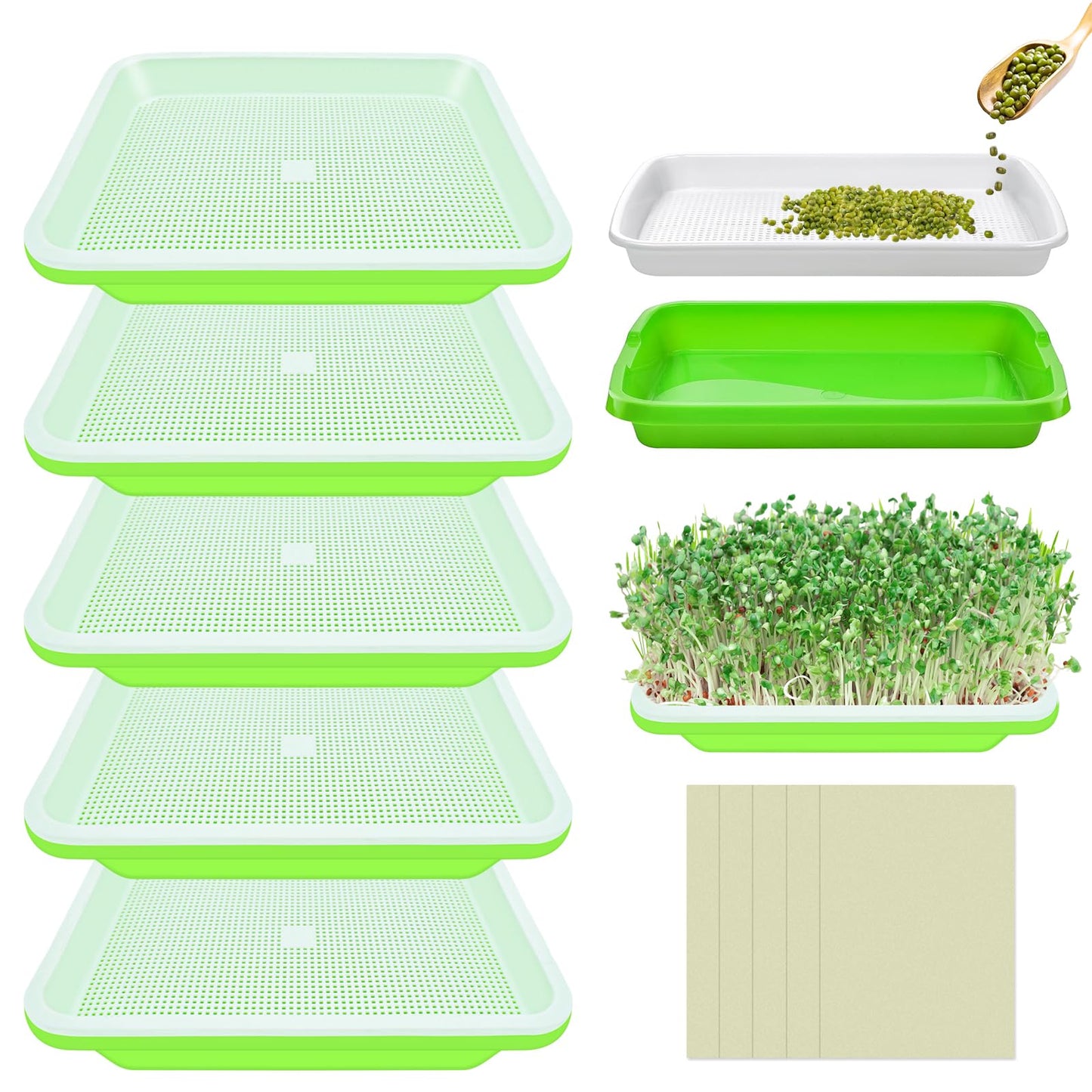 Legigo 8 Pack Seed Sprouter Trays with Lids- Soil-Free Cultivation Germination Tray, BPA Free Micro Greens Growing Trays Seed Sprouting Trays Kit with Germinating Paper for Wheatgrass, Beans and More