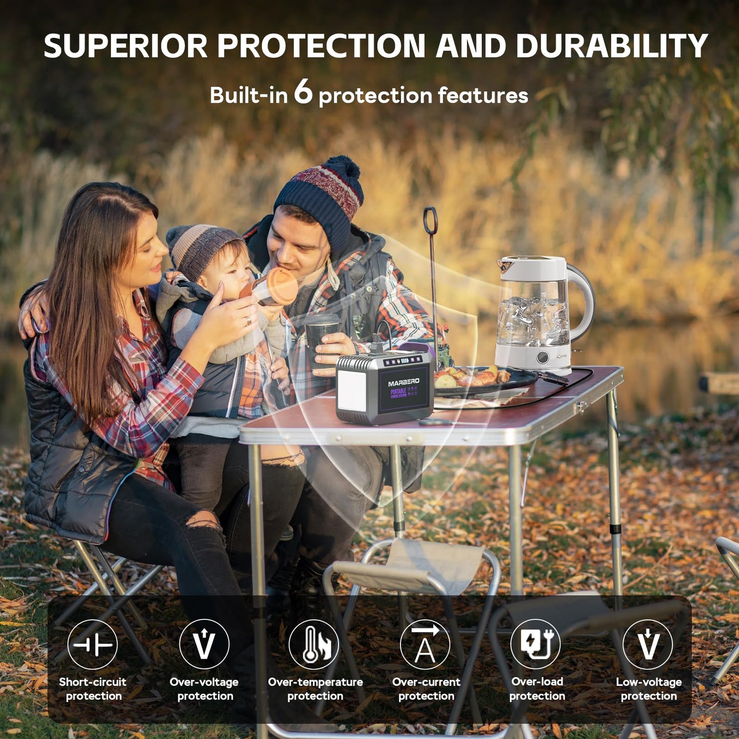 MARBERO 237Wh Solar Generator with Solar Panel Included Portable Power Station 300W Pure Sine Wave with Foldable Solar Panel 60W Set for Camping Outdoor Hiking Fishing Emergency