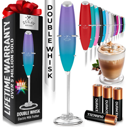 Zulay Kitchen Powerful Milk Frother Wand With 2 Duracell Batteries - Ultra Fast Handheld Drink Mixer - Electric Whisk Foam Maker for Coffee, Lattes, Cappuccino, Matcha, Hot Chocolate & Creamer - Black