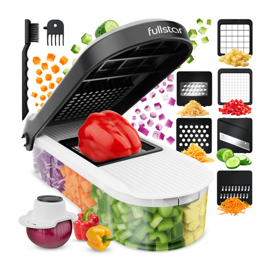 Fullstar Mandoline Slicer for Kitchen - Vegetable Chopper, Onion Potato Food Veggie Fruit Slicer and Cutter with Container, Kitchen Gadgets & Gifts, Home Essentials (10-in-1, White/Black)