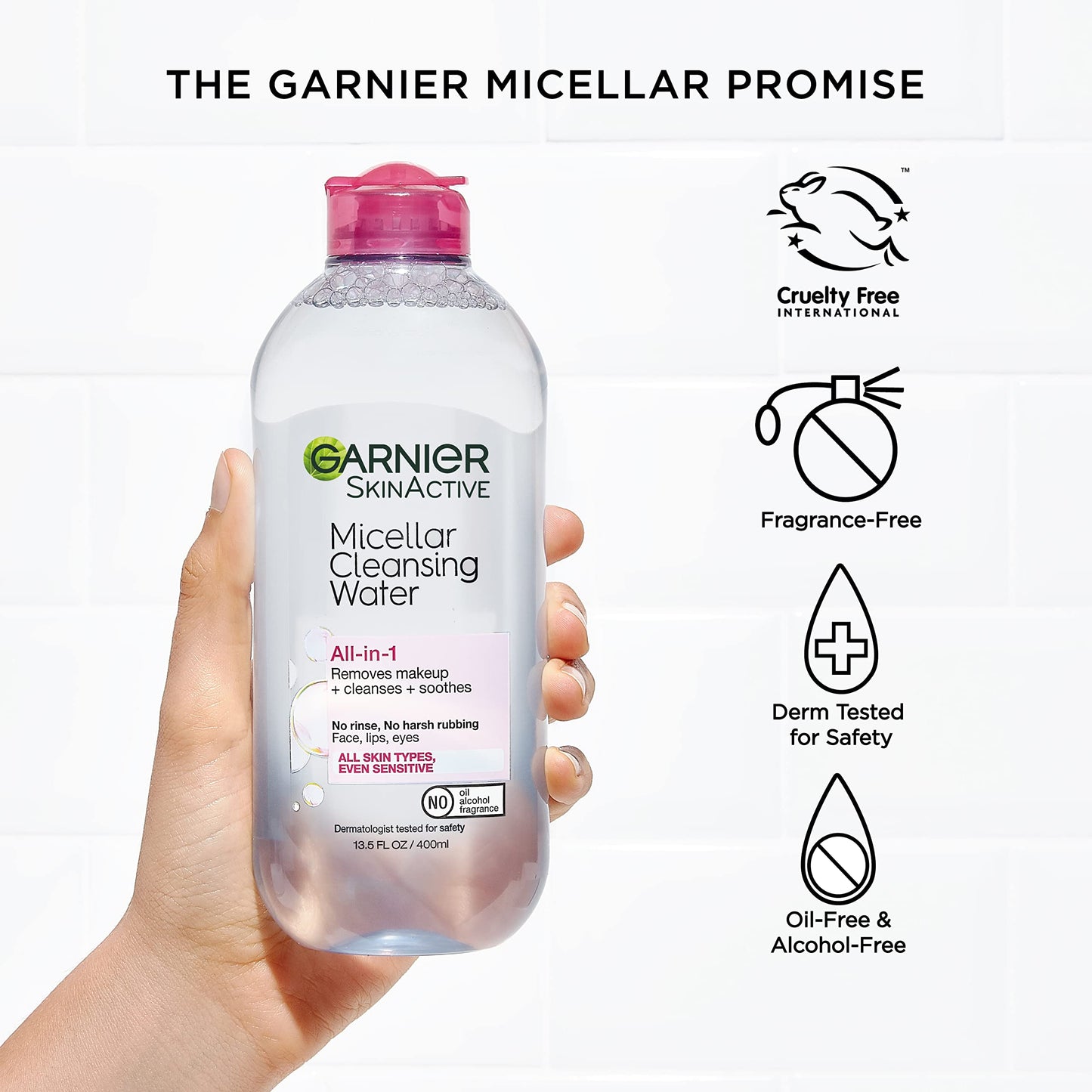Garnier Micellar Cleansing Water, All-in-1 Makeup Remover and Facial Cleanser, For All Skin Types, 3.4 Fl Oz (100mL), 1 Count (Packaging May Vary)