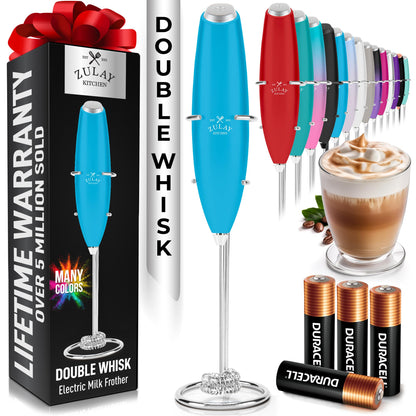 Zulay Kitchen Powerful Milk Frother Wand With 2 Duracell Batteries - Ultra Fast Handheld Drink Mixer - Electric Whisk Foam Maker for Coffee, Lattes, Cappuccino, Matcha, Hot Chocolate & Creamer - Black