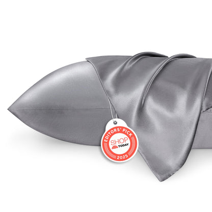 Bedsure Satin Pillowcase, Similar to Silk Pillow Cases Queen Size Set of 2, Cooling Pillow Case Covers with Envelope Closure, Room Decor Valentine Gifts for Women Men, Silver Grey, 20x30 Inches, 2pcs