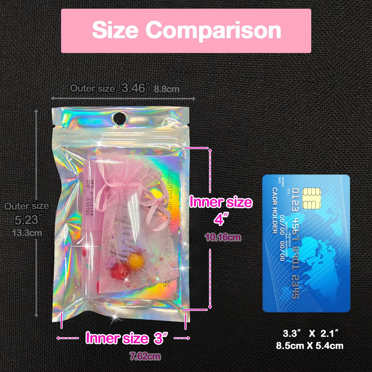 Smell Proof Bags & Resealable Foil Pouch Mylar Sample Bag Great for Party Favor Food Storage (Holographic Color) (50pcs-6x9 inch)
