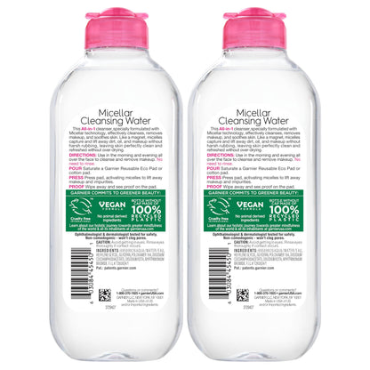 Garnier Micellar Cleansing Water, All-in-1 Makeup Remover and Facial Cleanser, For All Skin Types, 3.4 Fl Oz (100mL), 1 Count (Packaging May Vary)