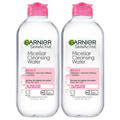 Garnier Micellar Cleansing Water, All-in-1 Makeup Remover and Facial Cleanser, For All Skin Types, 3.4 Fl Oz (100mL), 1 Count (Packaging May Vary)