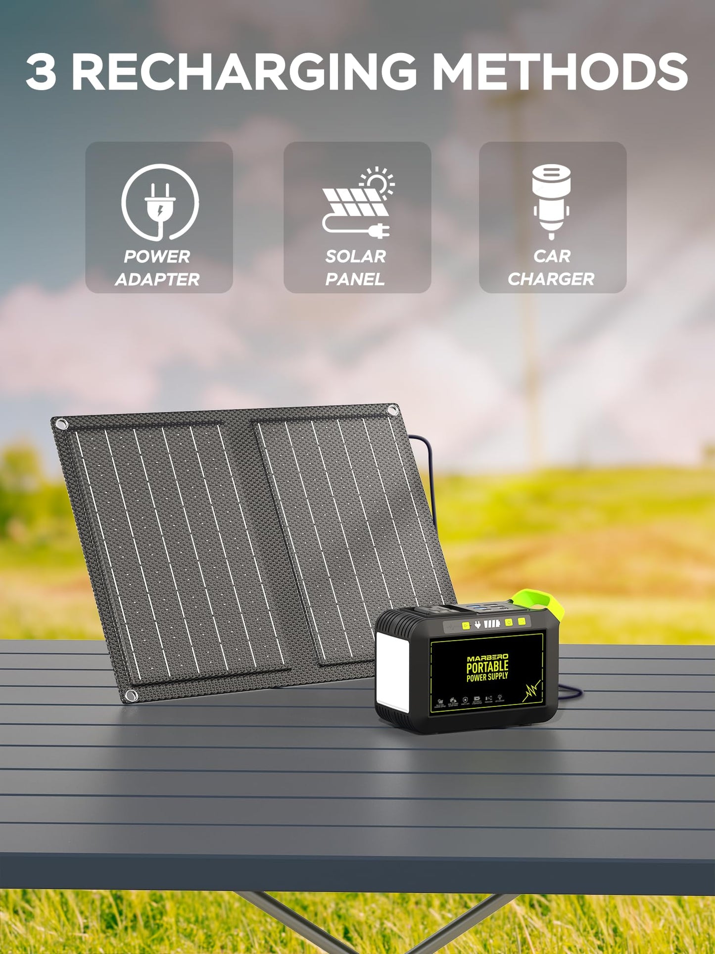 MARBERO 237Wh Solar Generator with Solar Panel Included Portable Power Station 300W Pure Sine Wave with Foldable Solar Panel 60W Set for Camping Outdoor Hiking Fishing Emergency