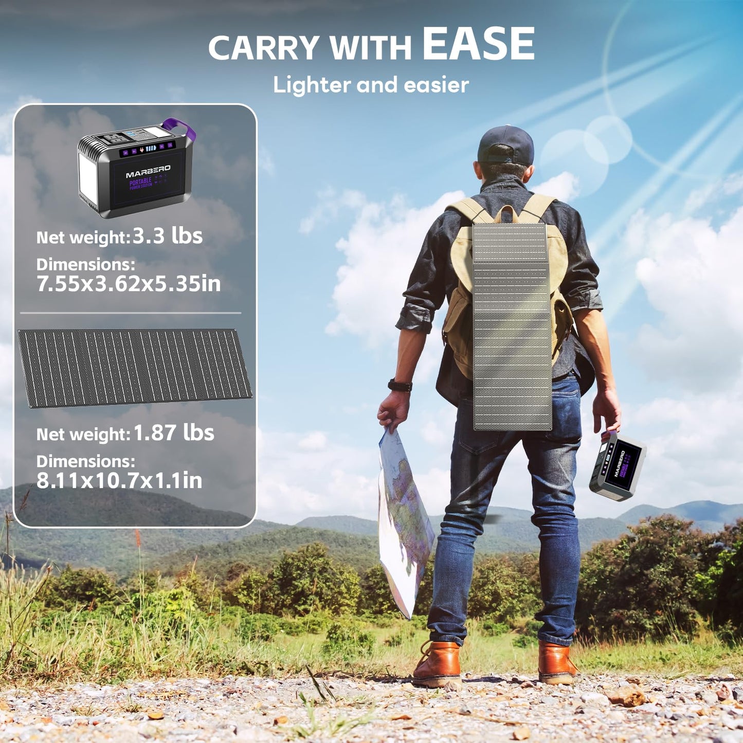 MARBERO 237Wh Solar Generator with Solar Panel Included Portable Power Station 300W Pure Sine Wave with Foldable Solar Panel 60W Set for Camping Outdoor Hiking Fishing Emergency