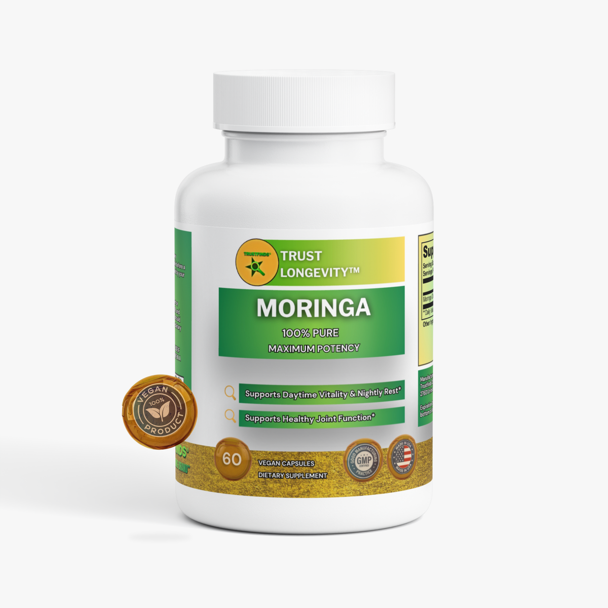 TrustFinds® Pure Moringa Powder, Energy, Skin, Immune & Gut Health Superfood, Rich in Antioxidants, Essential Vitamins & Amino Acids, Natural Green Superfood Supplement - 60 Count