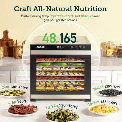 COSORI Food Dehydrator, Bigger Than 7 Trays With Large 6.5" Drying Space, 600W Power Saves More Time Than 480W, 165°F Dehydrated Dryer for Jerky, Dog Treats, Herbs, Meat, Fruit, and Yogurt, Silver