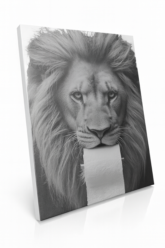 Bathroom Decor Wall Art, Lion Holding Toilet Paper, Black and White Wall Art, Funny Bathroom Wall Decor Signs, Cute Animal Art Home Decor (Canvas, 8''x10'')