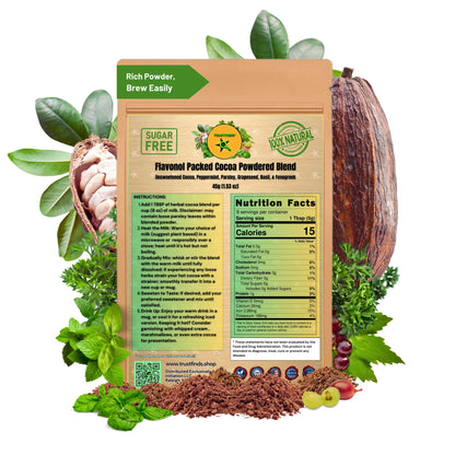 Trustfinds Flavonol Packed Cocoa Powder, Unsweetened Cocoa Powder With Rich Herbal Ingredients, Perfect for Hot Cocoa, Baking & Smoothies - Vegan, Non-GMO & Gluten-Free, 45g